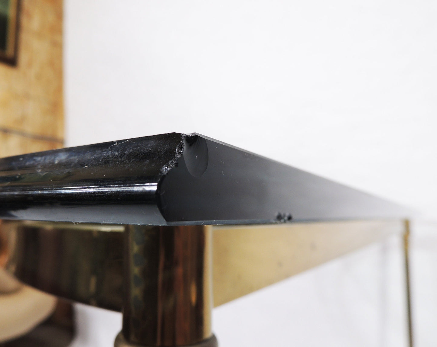 Vintage Half Moon Glass Top Brass Metal Claw hoofed Feet Console Table