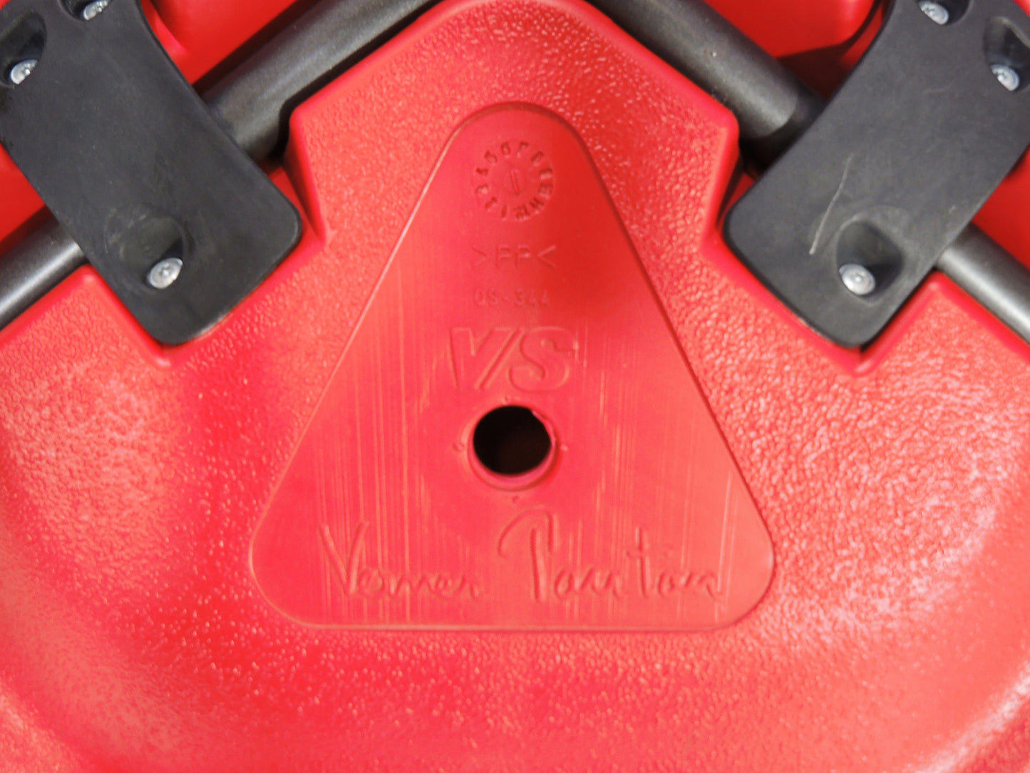 Set of 2 Post Modern VS Metal Framed Red Plastic Shell Chairs