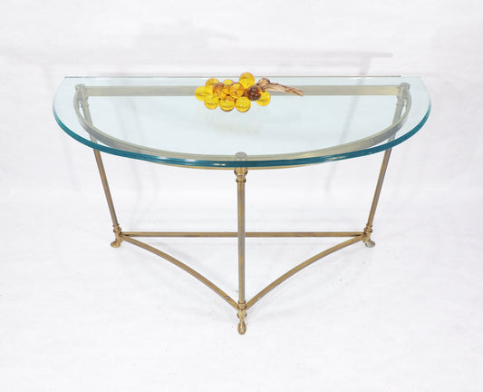Vintage Half Moon Glass Top Brass Metal Claw hoofed Feet Console Table