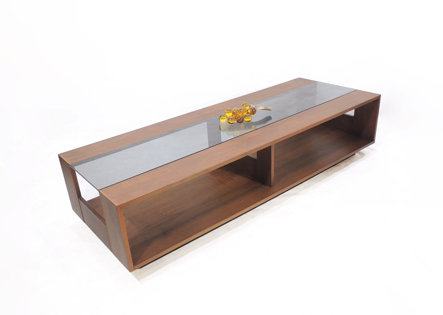 Vintage Large Modernist Brown Saltman Coffee Smoked Glass Cocktail Table 66" long